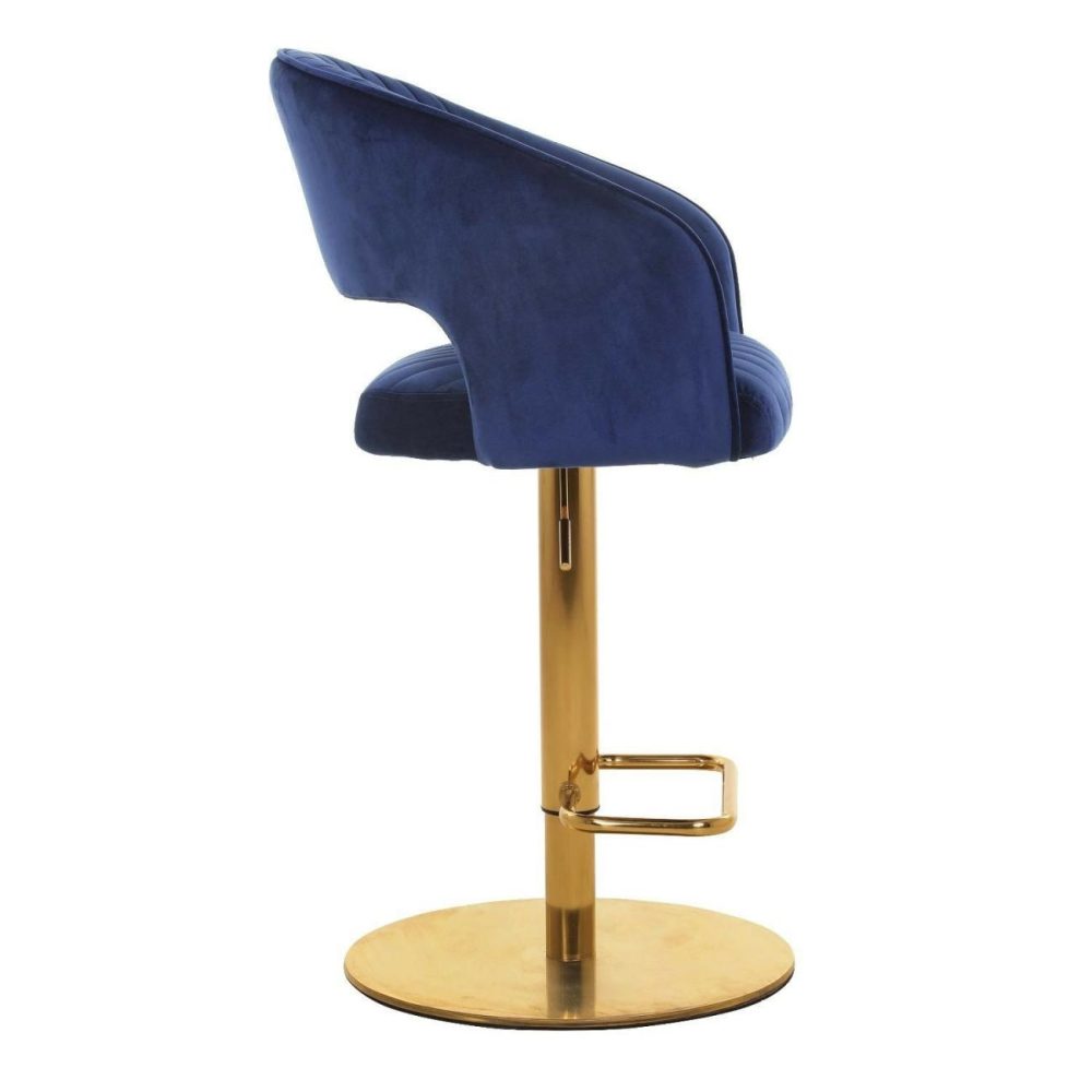 Blue Velvet Adjustable Swivel Bar Stool With Curved Back – Runa Bar & Kitchen Stools