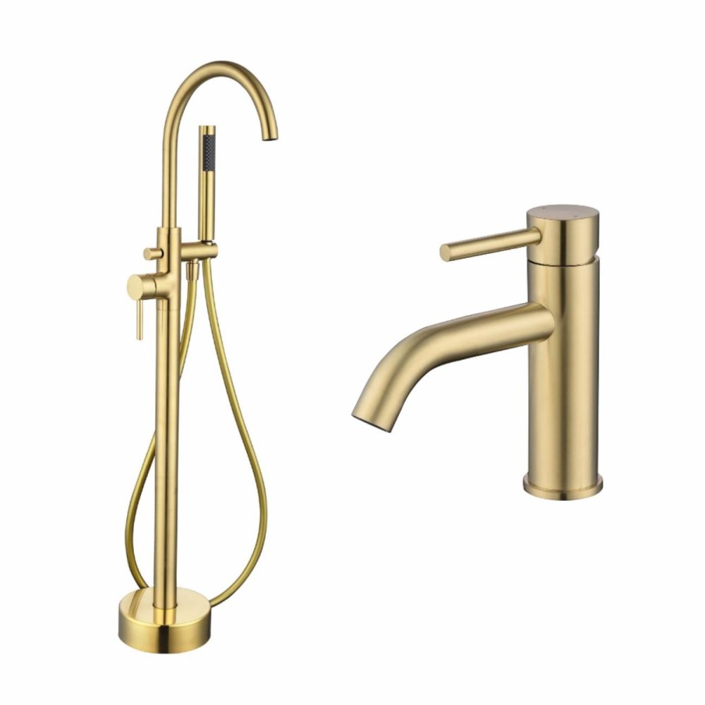 Brass Freestanding Bath Shower Mixer And Basin Tap Set – Arissa Bathroom