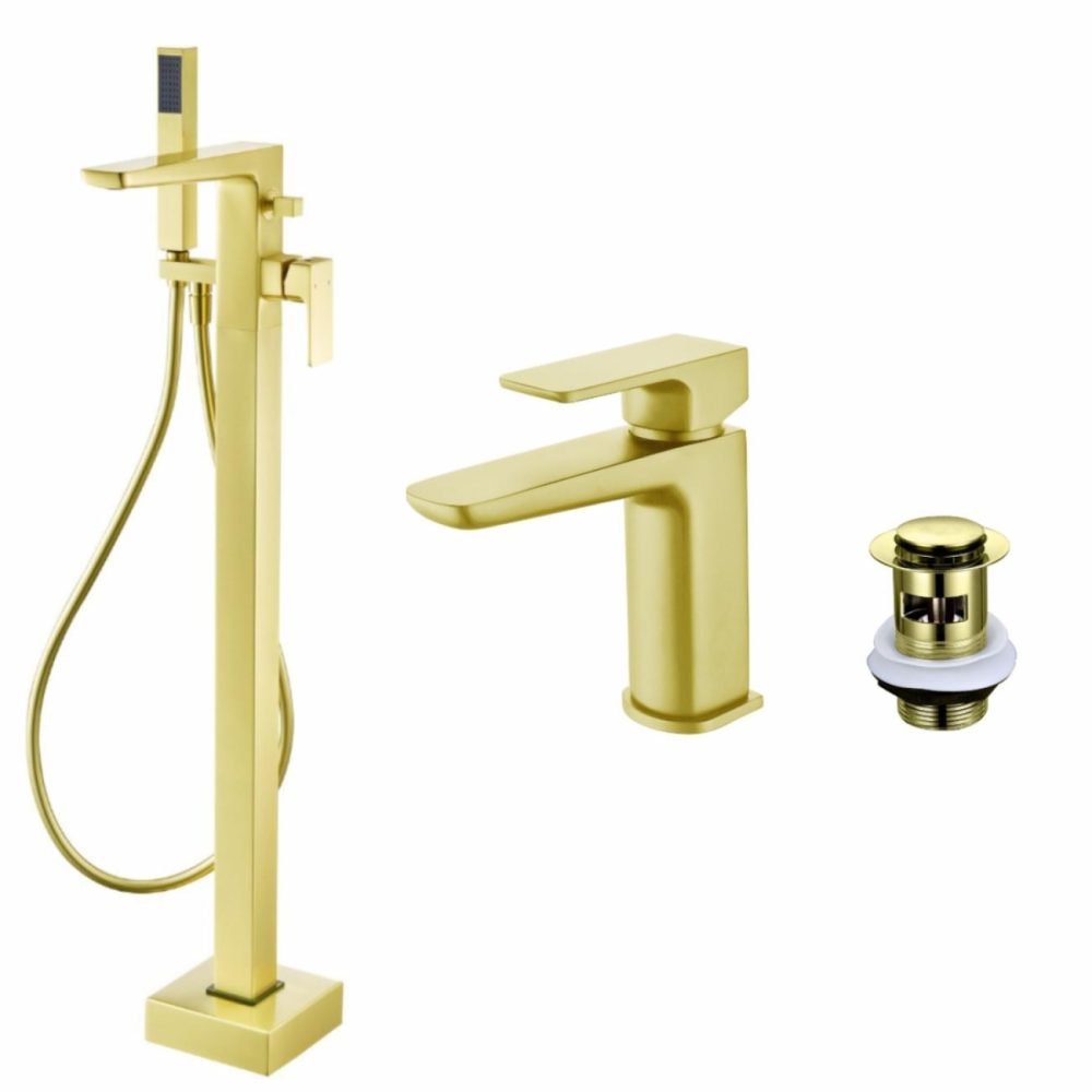 Brass Freestanding Bath Shower Mixer And Basin Tap Set Wth Basin Waste – Zana Bathroom