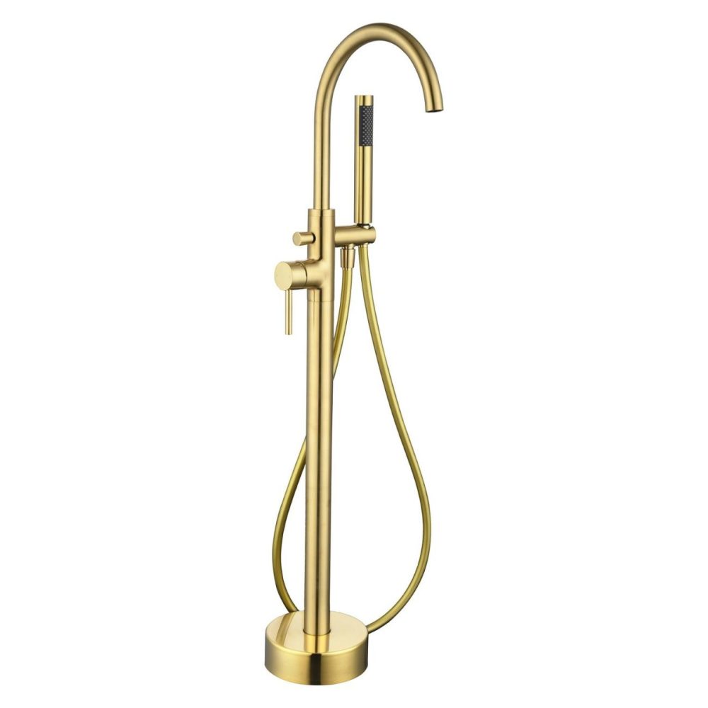 Brushed Brass Freestanding Bath Shower Mixer Tap – Arissa Bath Taps