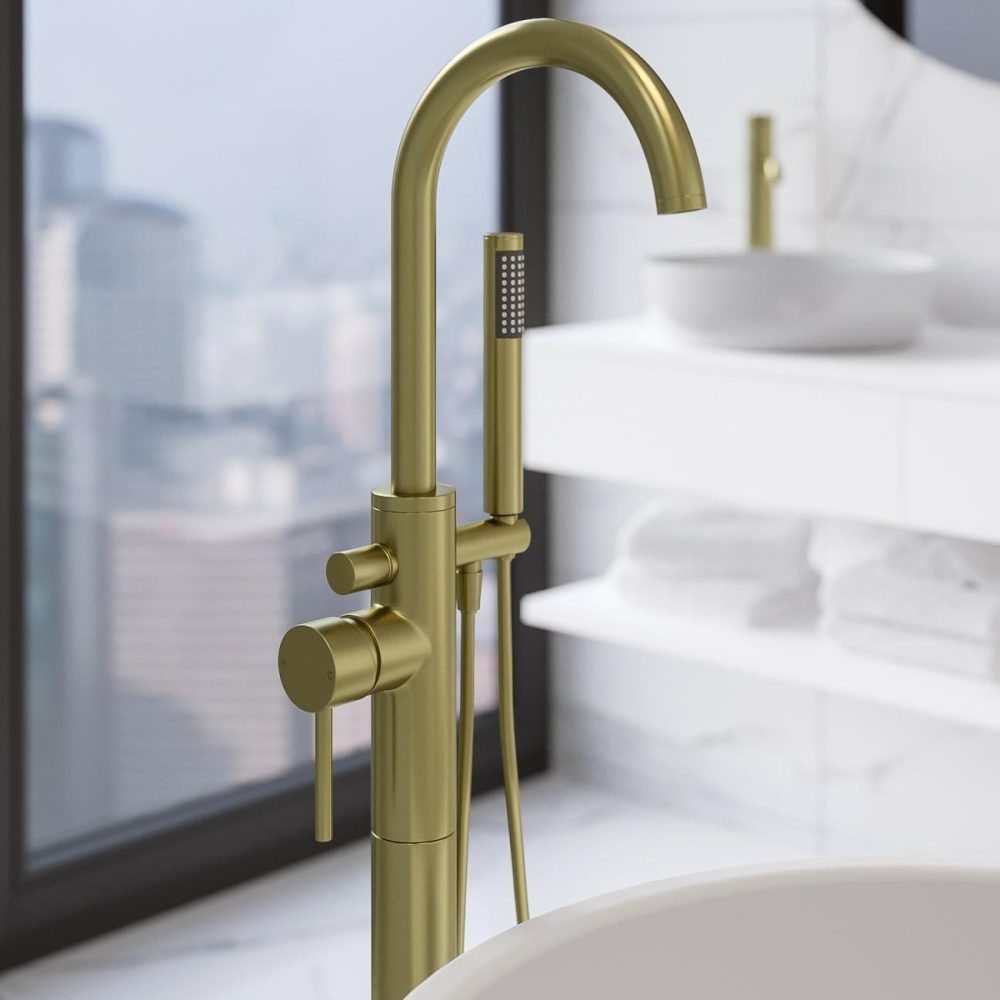 Brushed Brass Freestanding Bath Shower Mixer Tap – Arissa Bath Taps