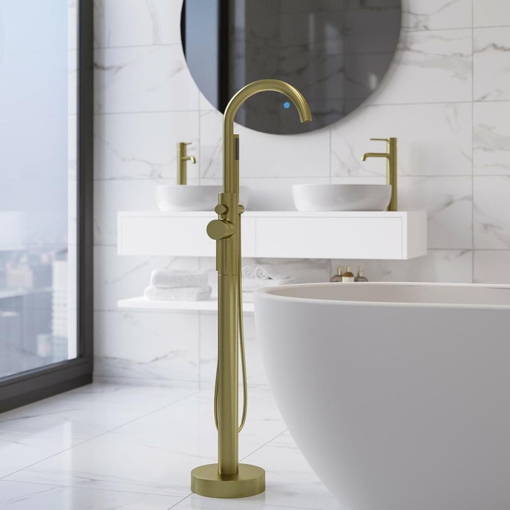 Brushed Brass Freestanding Bath Shower Mixer Tap – Arissa Bath Taps