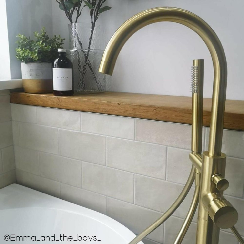 Brushed Brass Freestanding Bath Shower Mixer Tap – Arissa Bath Taps