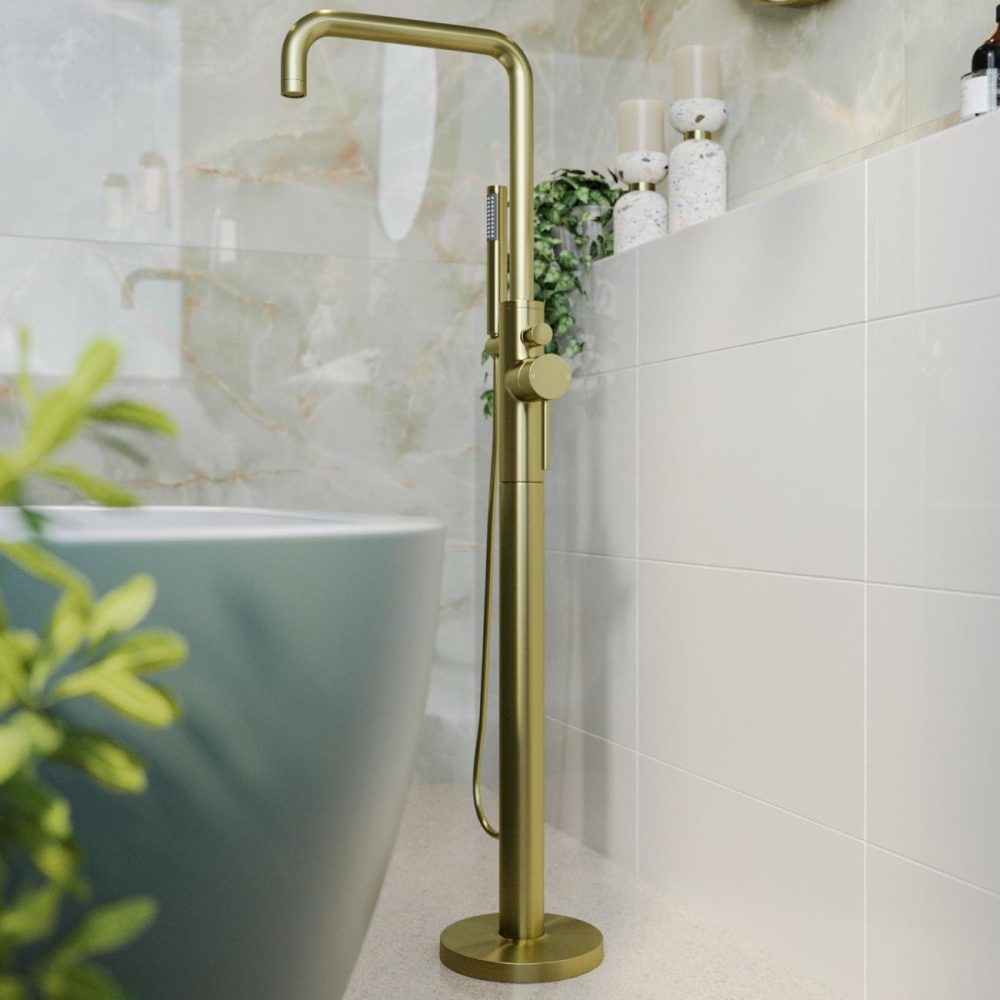 Brushed Brass Freestanding Bath Shower Mixer Tap – Lenton Bath Taps