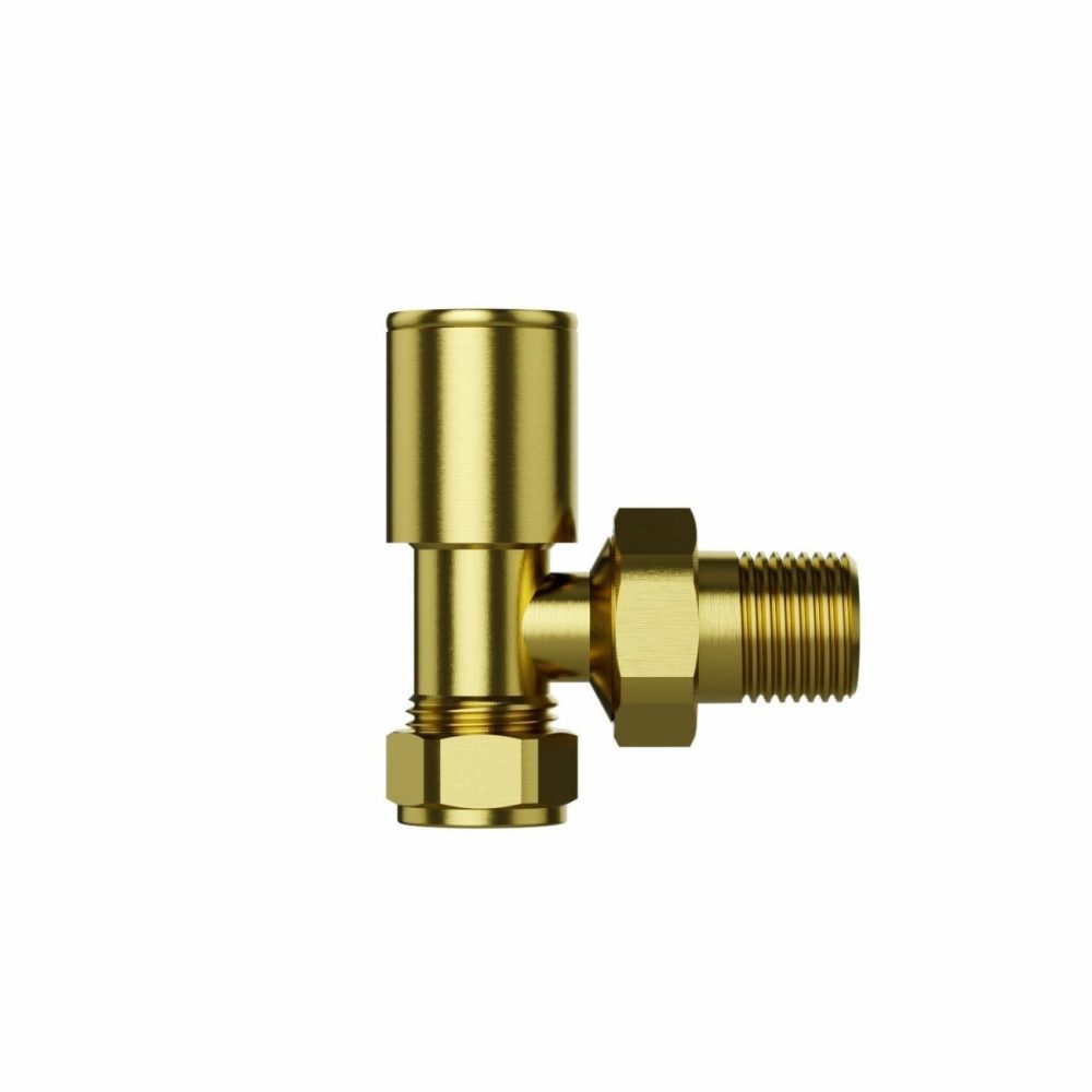 Brushed Brass Round Angled Radiator Valves – – For Pipework Which Comes From The Wall Fires