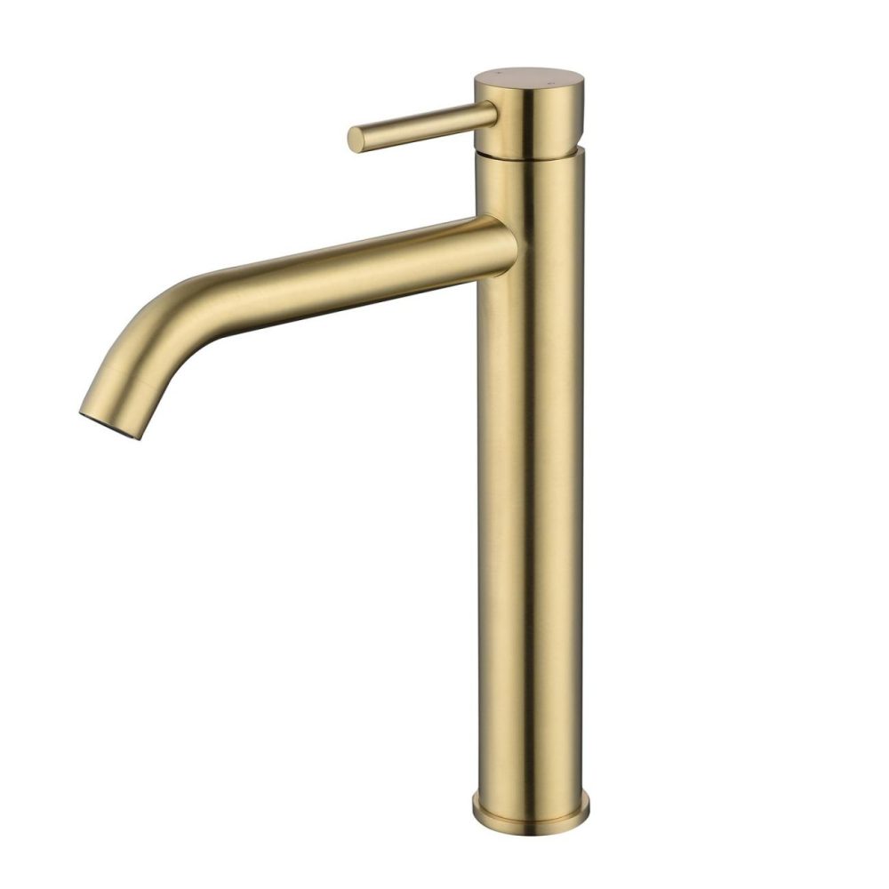 Brushed Brass Tall Mono Basin Mixer Tap – Arissa Basin Taps