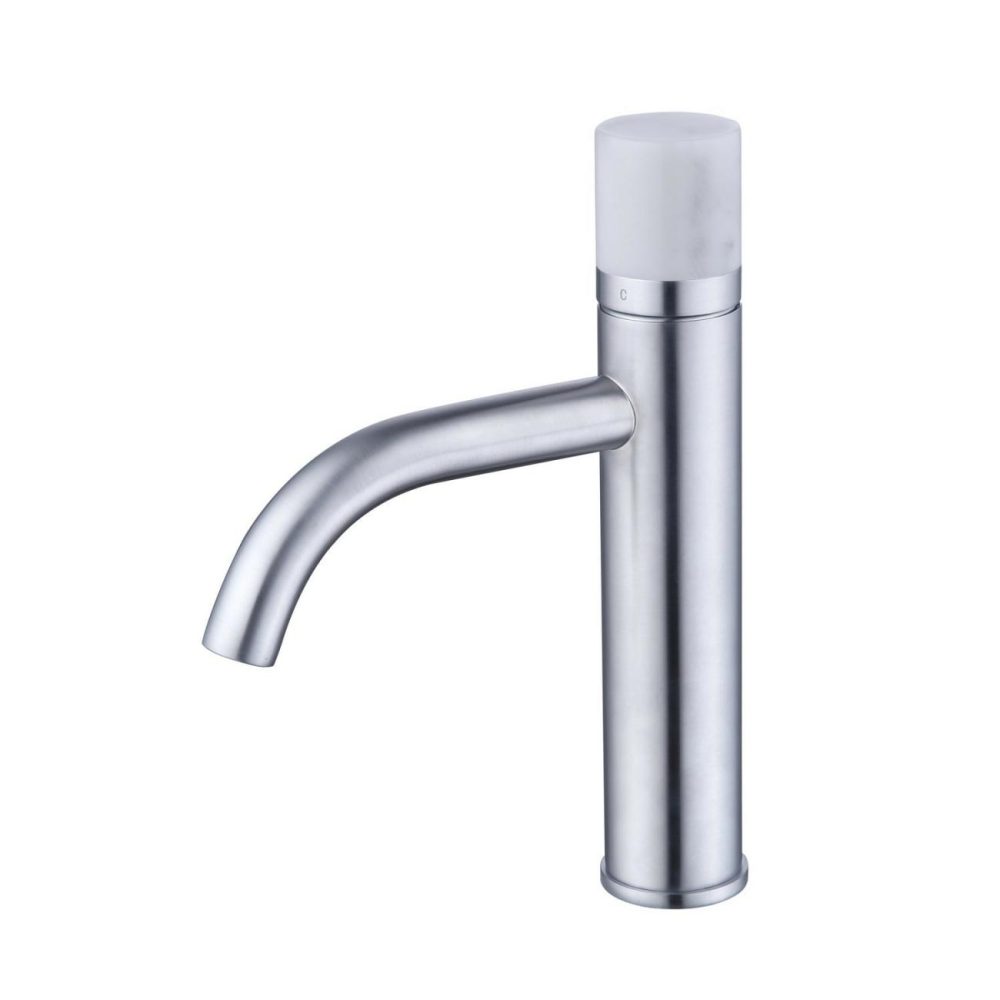 Brushed Chrome Mono Basin Mixer Tap With Marble Handle – Lorano Basin Taps