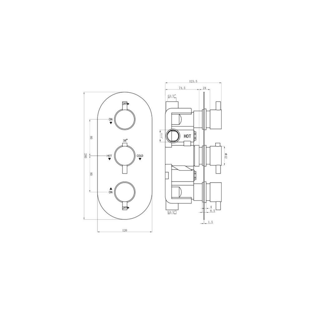 Chrome 2 Outlet Concealed Thermostatic Shower Valve With Triple Control – Flow Bathroom