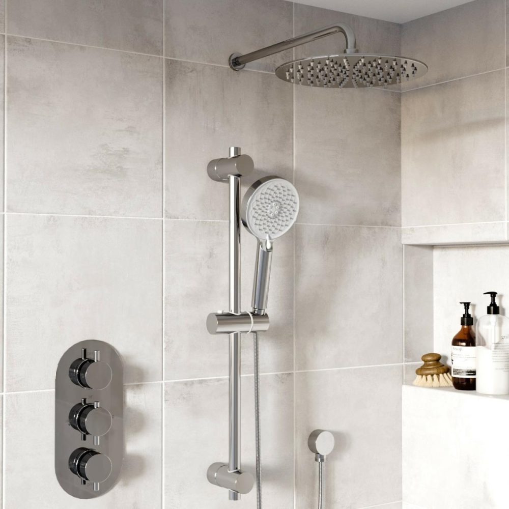 Chrome 2 Outlet Concealed Thermostatic Shower Valve With Triple Control – Flow Bathroom