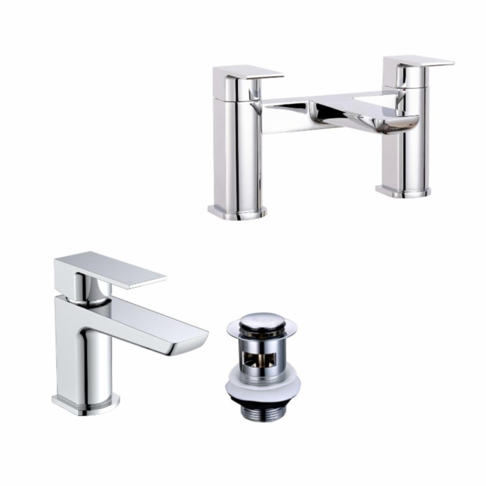 Chrome Bath And Basin Tap Set With Basin Waste- Zana Bathroom