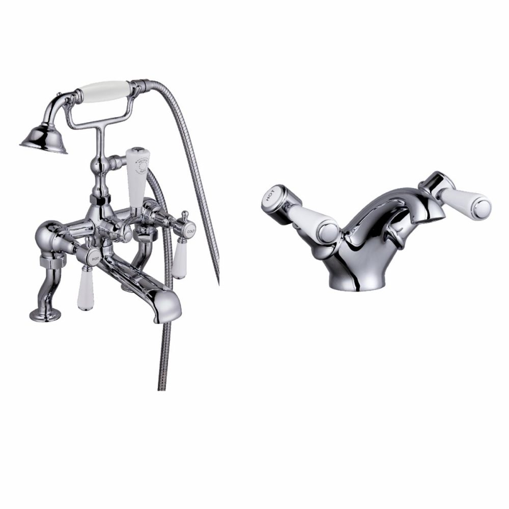 Chrome Bath Shower Mixer And Basin Tap Set – Helston Bathroom