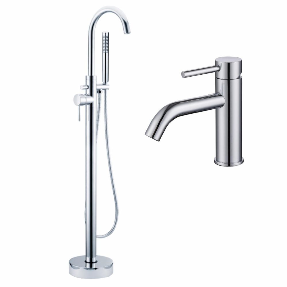 Chrome Freestanding Bath Shower Mixer And Basin Tap Set – Arissa Bathroom