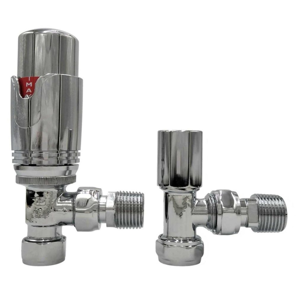 Chrome Thermostatic Angled Radiator Valves Fires