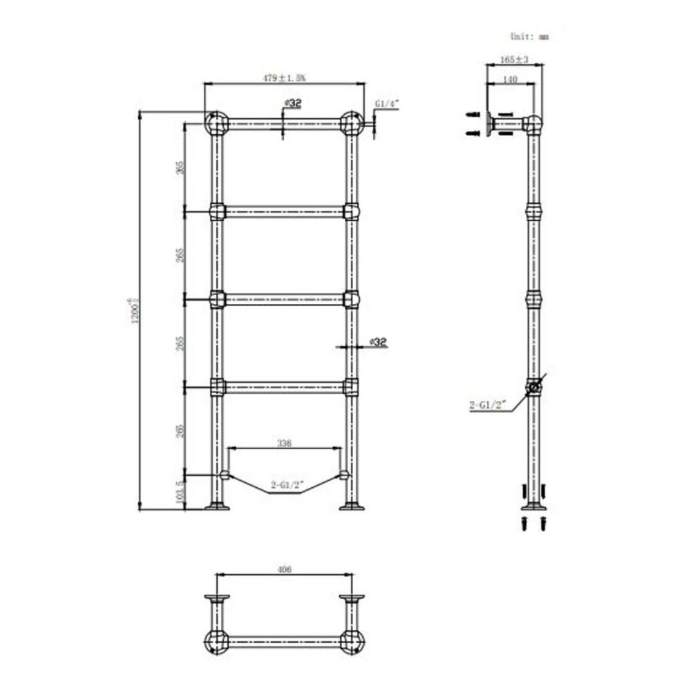 Chrome Vertical Traditional Towel Rail Radiator 1200 X 479Mm – Regent Heating