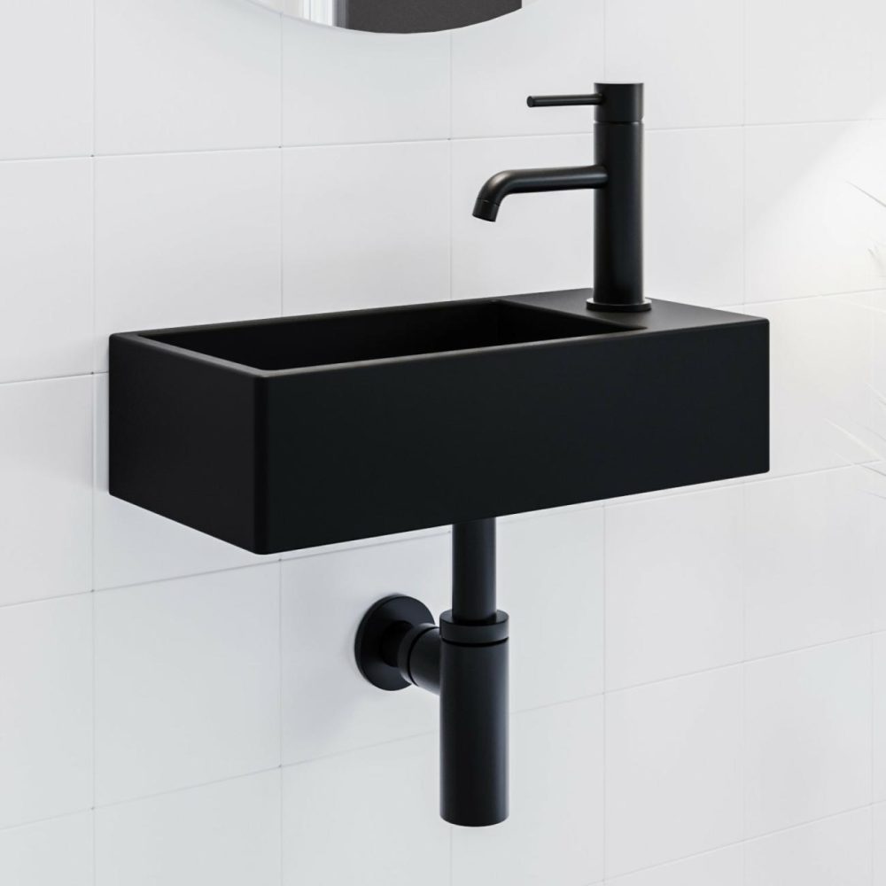 Cloakroom Black Wall Hung Basin Right Hand 405Mm – Detroit Basins