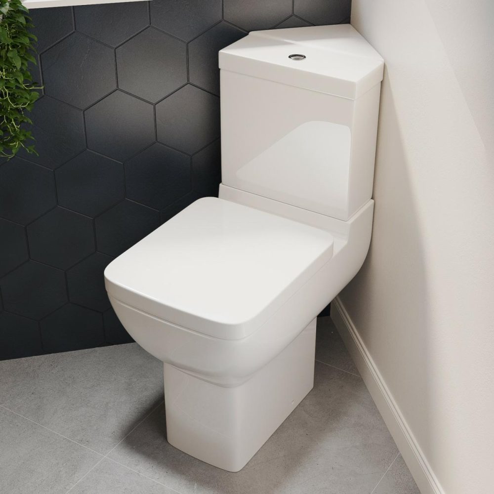 Close Coupled Comfort Height Corner Toilet With Soft Close Seat – Seren Bathroom