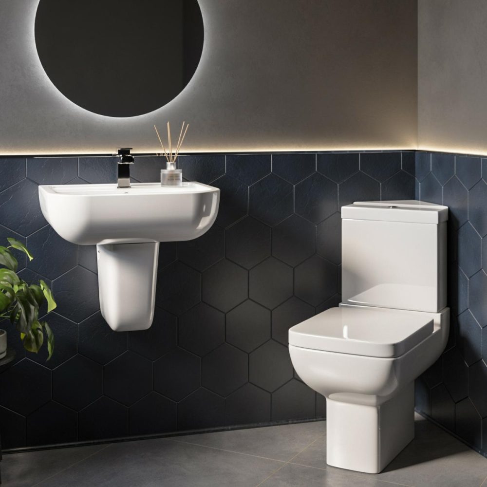 Close Coupled Corner Toilet And Semi Pedestal Basin Bathroom Suite – Seren Bathroom