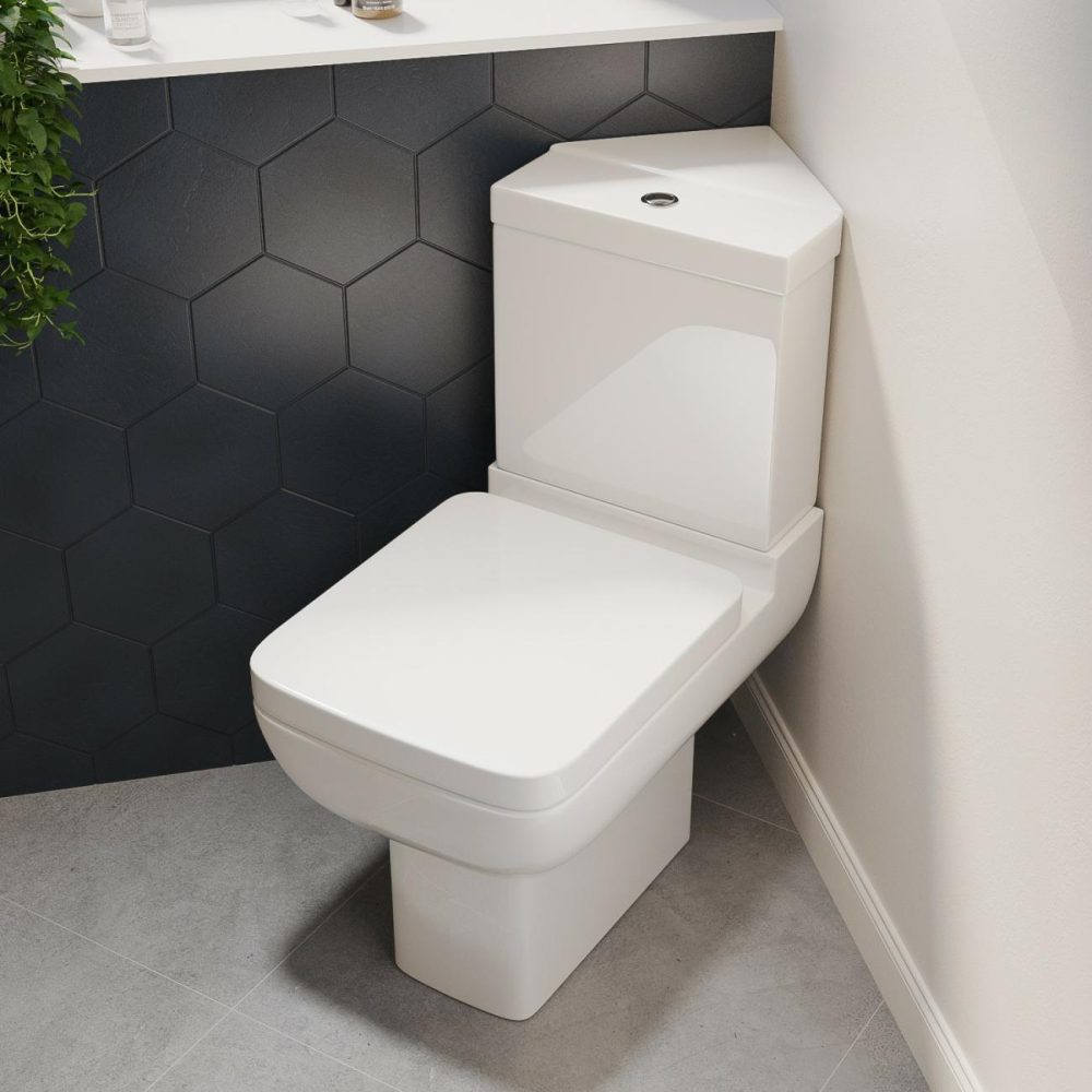 Close Coupled Corner Toilet With Soft Close Seat & Cover – Seren Bathroom