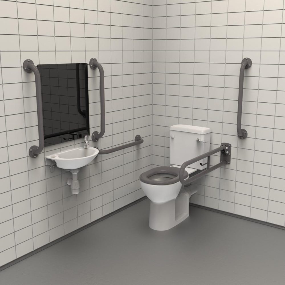 Close Coupled Doc M Toilet Pack Steel Exposed Fixings Grey Bathroom