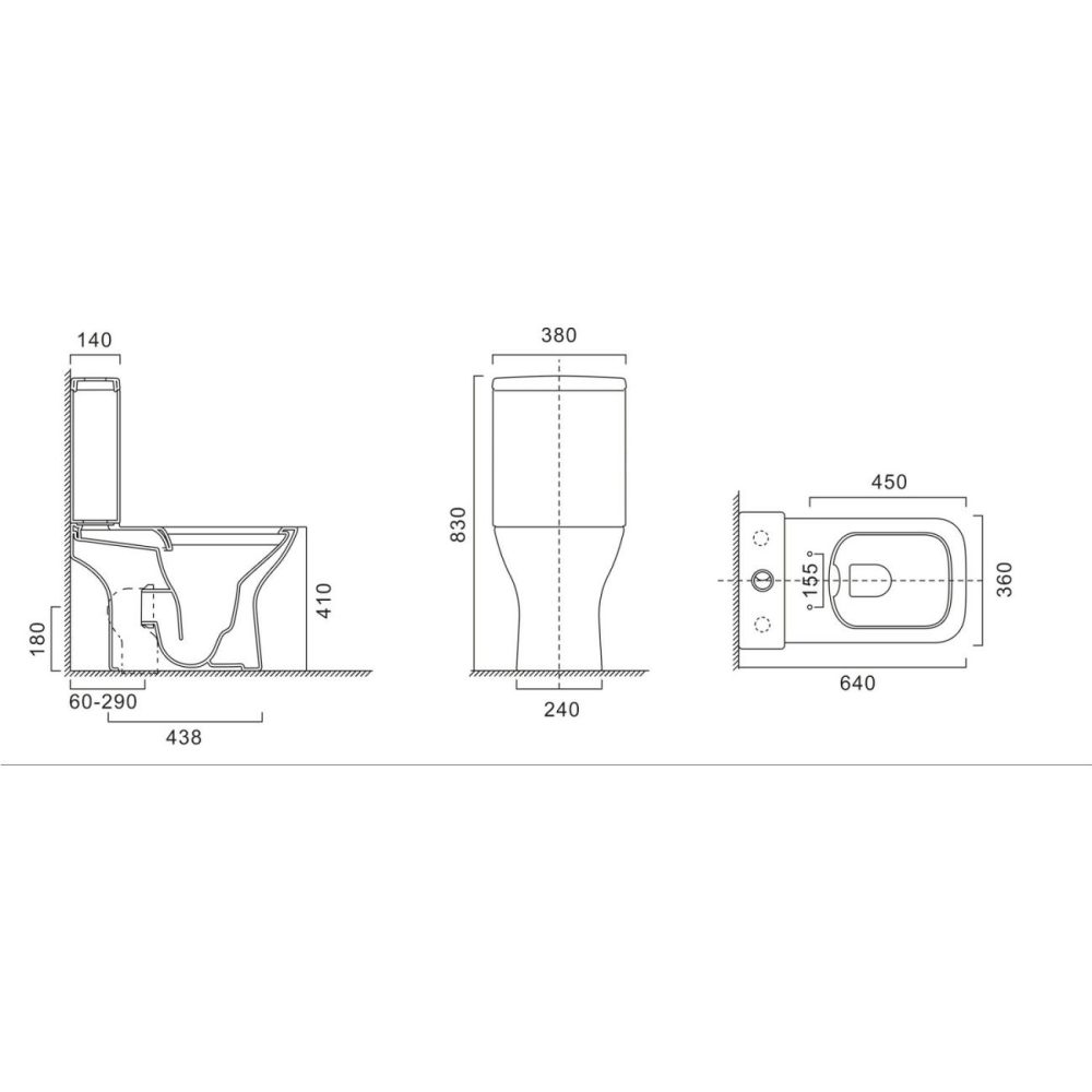 Close Coupled Rimless Open Back Toilet With Soft Close Seat – Palma Bathroom