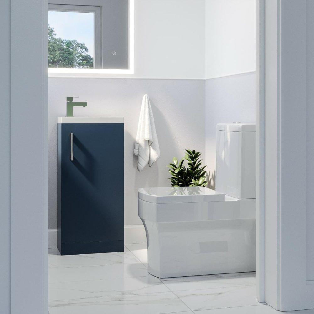 Close Coupled Toilet And Blue Vanity Unit Cloakroom Suite – Ashford Bathroom