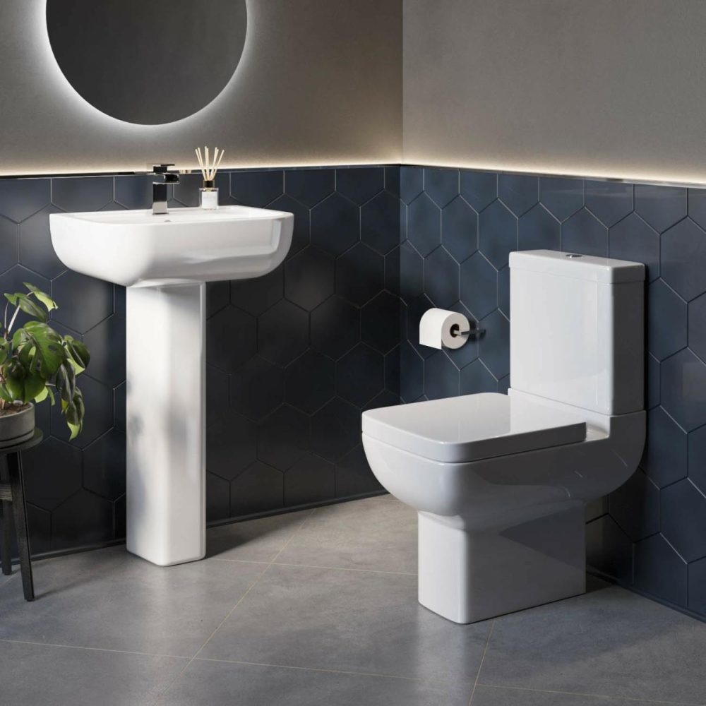 Close Coupled Toilet And Full Pedestal Basin Bathroom Suite – Seren Bathroom