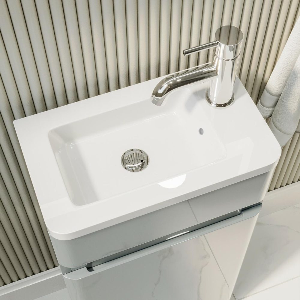 Close Coupled Toilet And Grey Gloss Basin Vanity Unit Cloakroom Suite – Pendle Bathroom