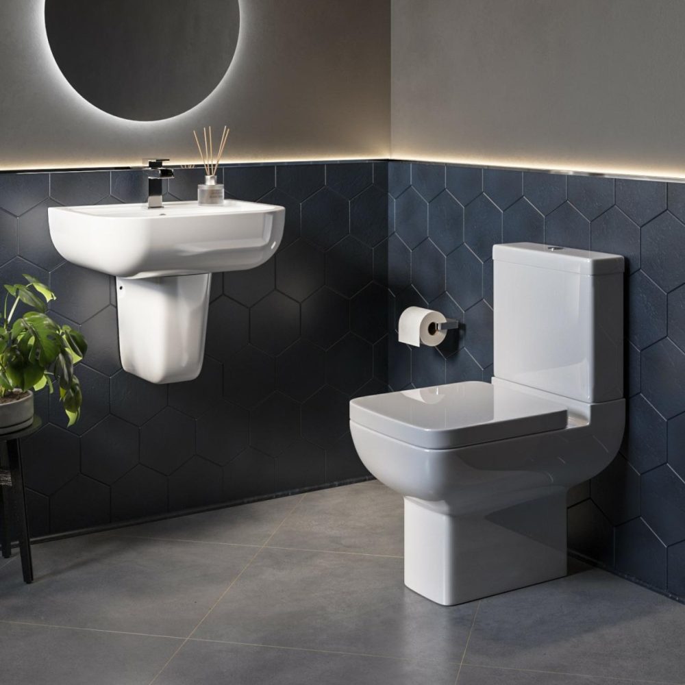 Close Coupled Toilet And Semi Pedestal Basin Bathroom Suite – Seren Bathroom