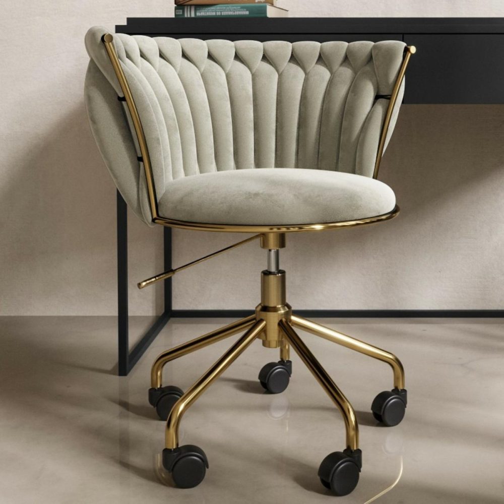 Cream Velvet Knotted Swivel Office Chair – Verity Office