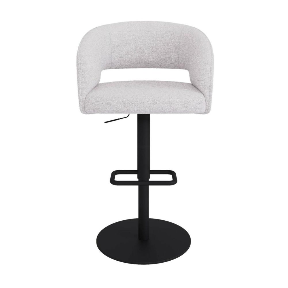 Curved Beige Boucle Adjustable Swivel Barstool With Black Metal Base – Runa Bar & Kitchen Stools