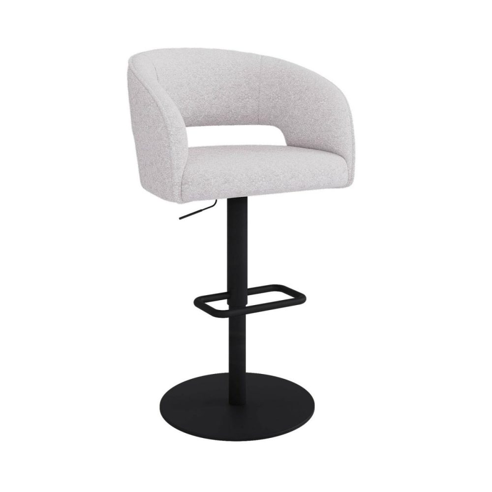 Curved Beige Boucle Adjustable Swivel Barstool With Black Metal Base – Runa Bar & Kitchen Stools