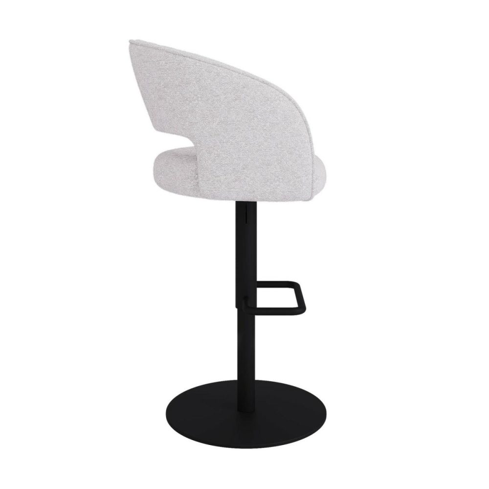 Curved Beige Boucle Adjustable Swivel Barstool With Black Metal Base – Runa Bar & Kitchen Stools