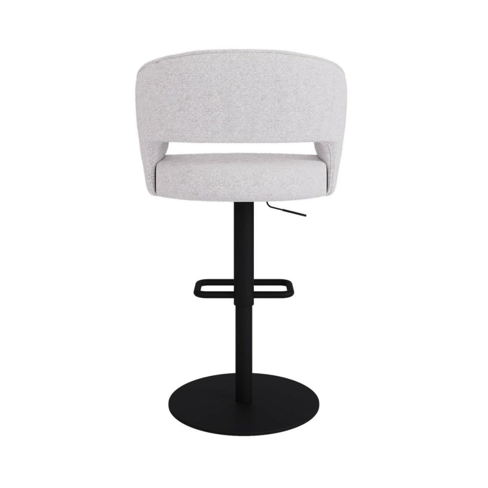 Curved Beige Boucle Adjustable Swivel Barstool With Black Metal Base – Runa Bar & Kitchen Stools