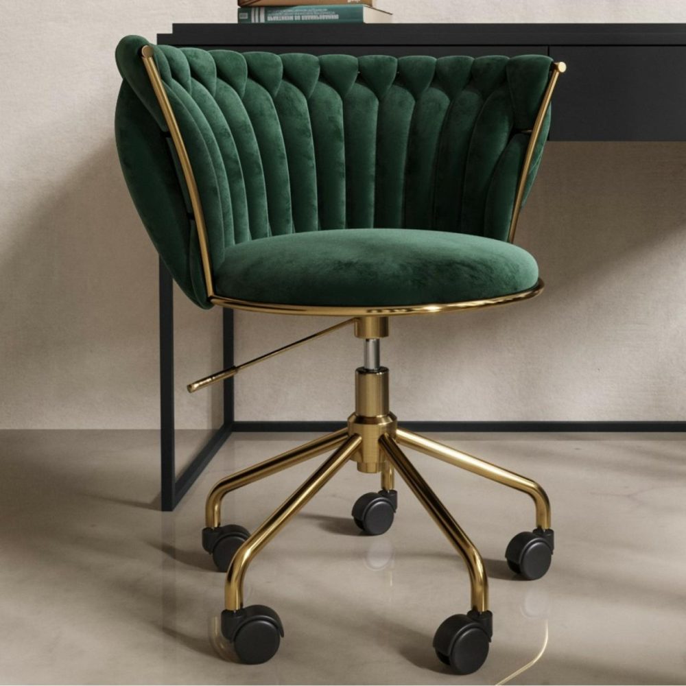 Dark Green Velvet Knotted Swivel Office Chair – Verity Office