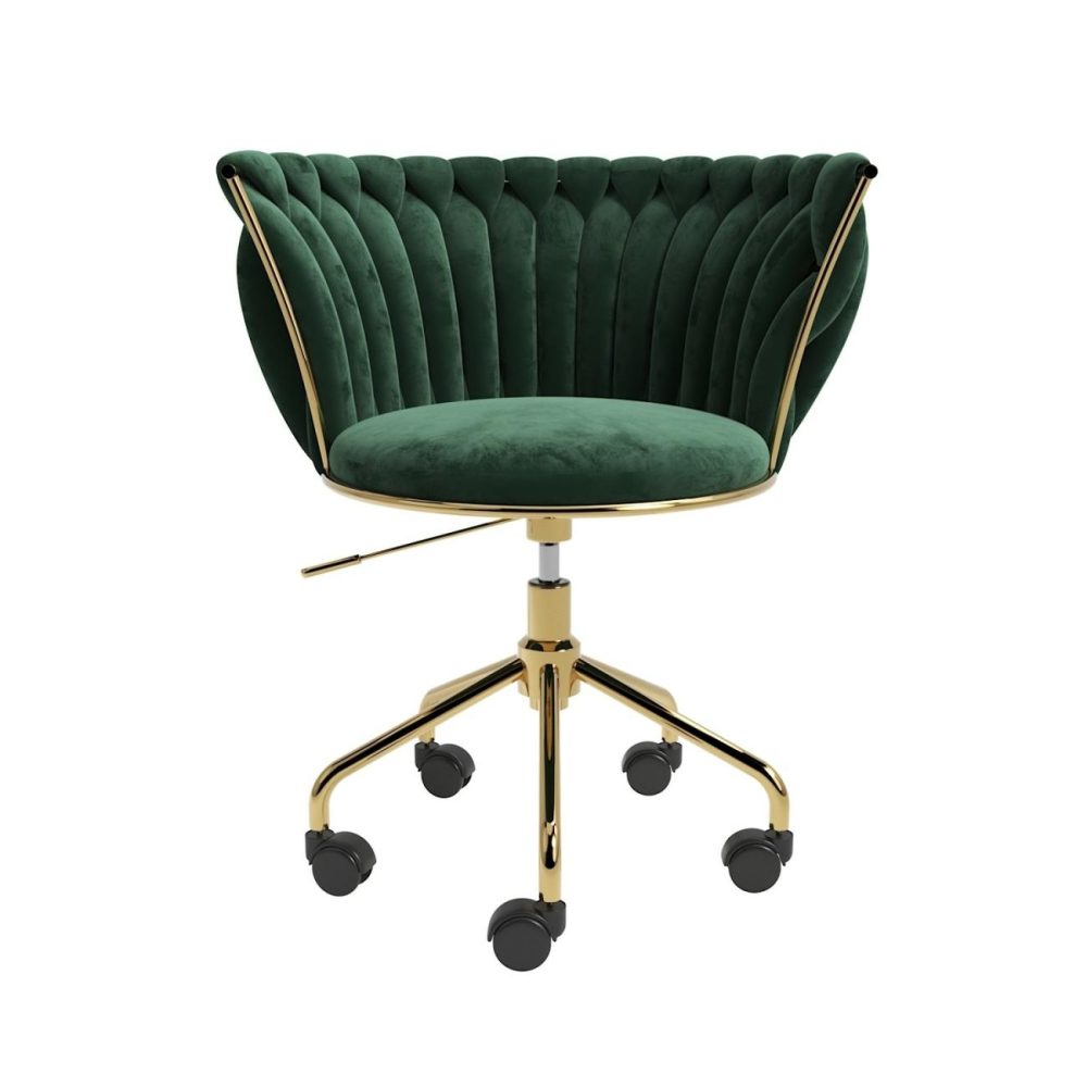 Dark Green Velvet Knotted Swivel Office Chair – Verity Office