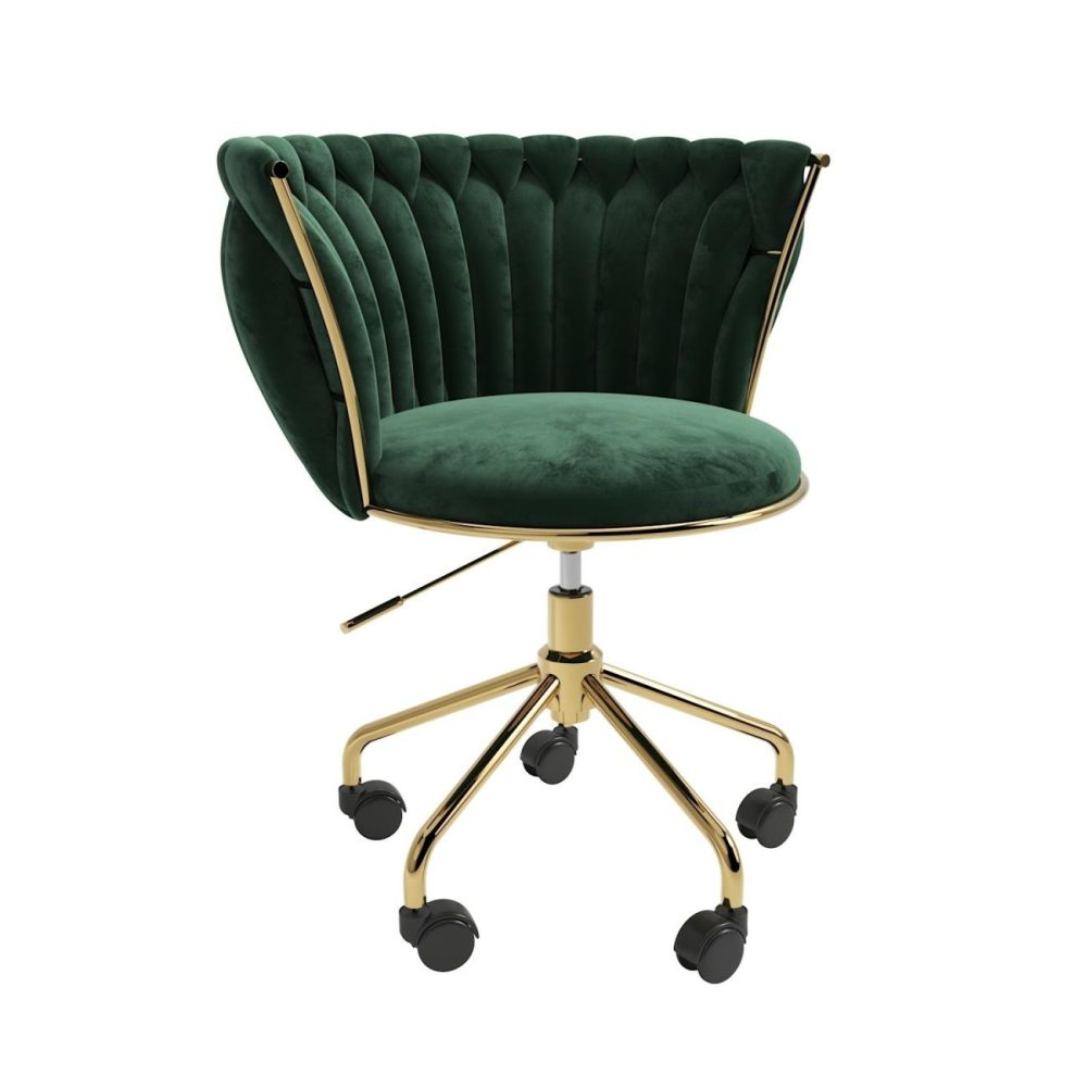 Dark Green Velvet Knotted Swivel Office Chair – Verity Office