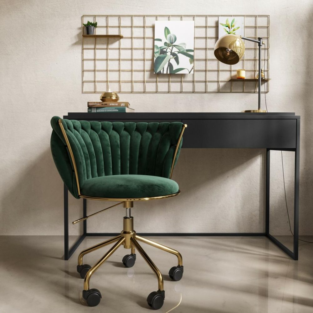 Dark Green Velvet Knotted Swivel Office Chair – Verity Office