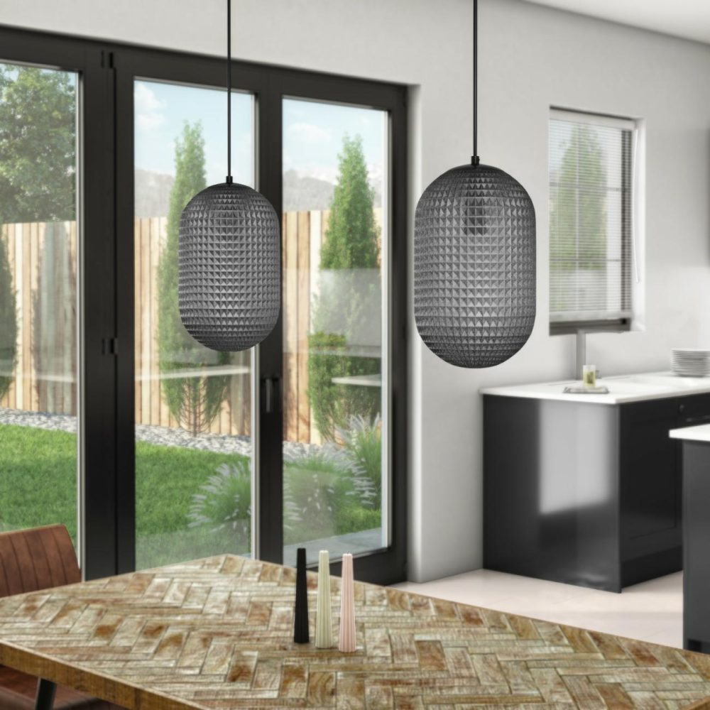 Dark Grey Textured Smoked Glass Long Pendant Light – Lugo Dining