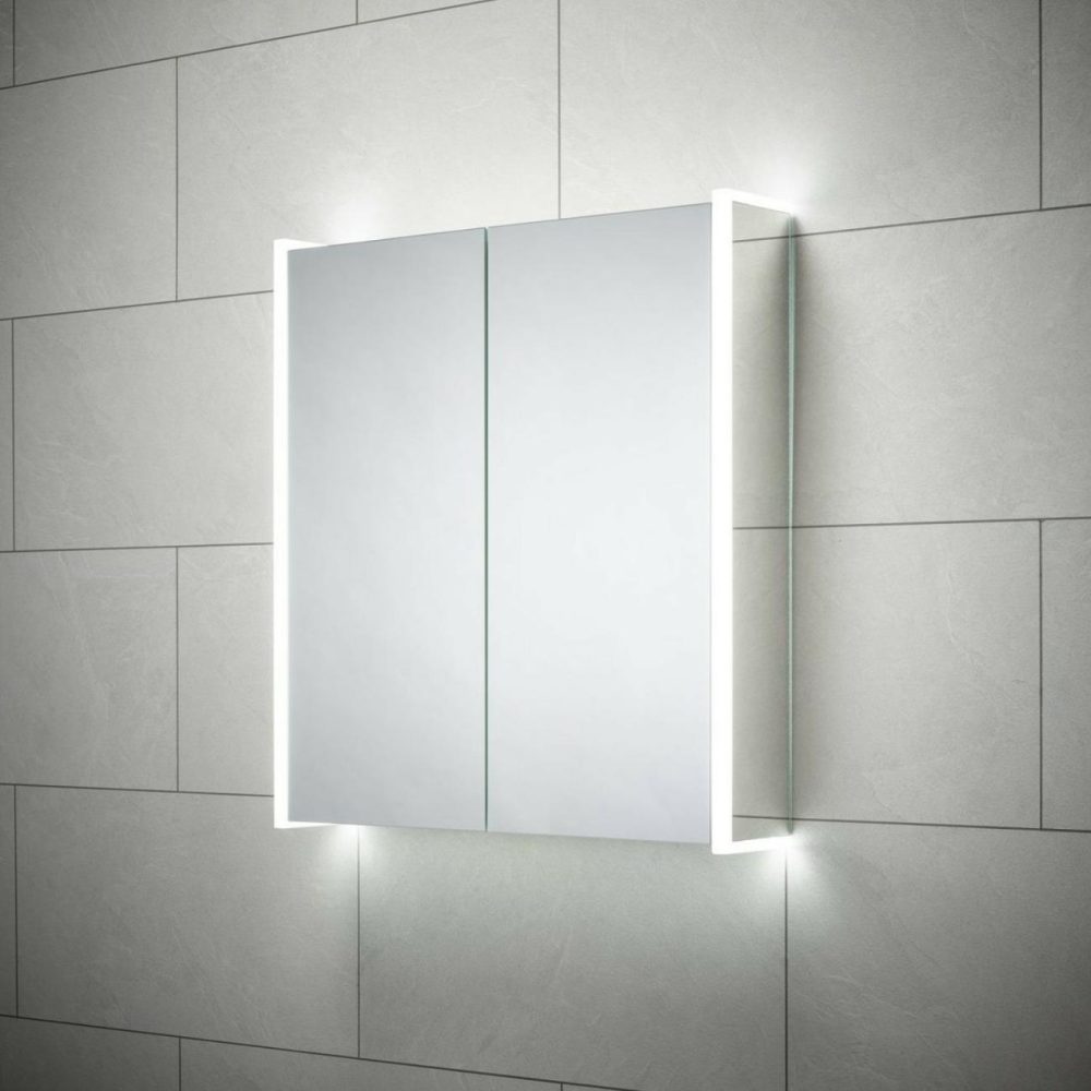 Double Door Ainsley Chrome Mirrored Bathroom Cabinet With Lights & Wireless Speaker 664 X 700Mm Bathroom