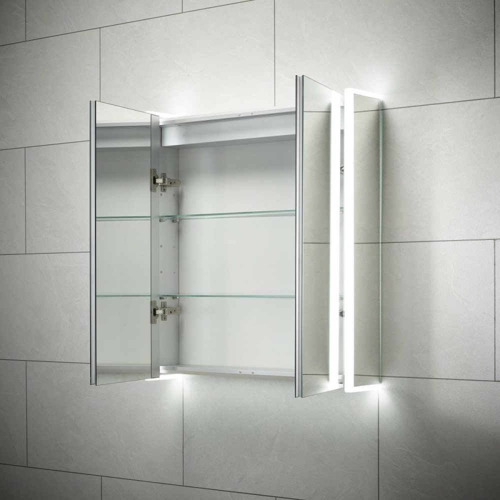 Double Door Ainsley Chrome Mirrored Bathroom Cabinet With Lights & Wireless Speaker 664 X 700Mm Bathroom