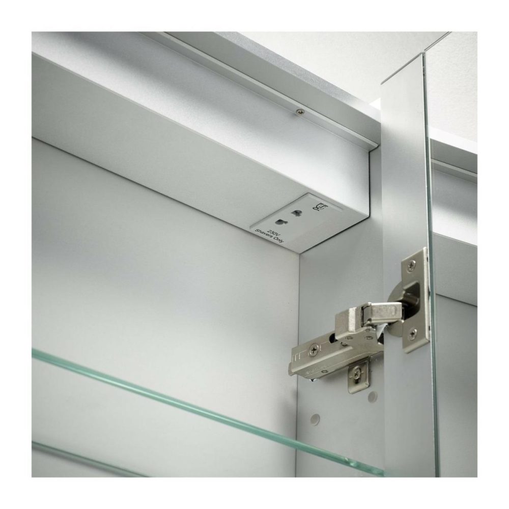 Double Door Ainsley Chrome Mirrored Bathroom Cabinet With Lights & Wireless Speaker 664 X 700Mm Bathroom