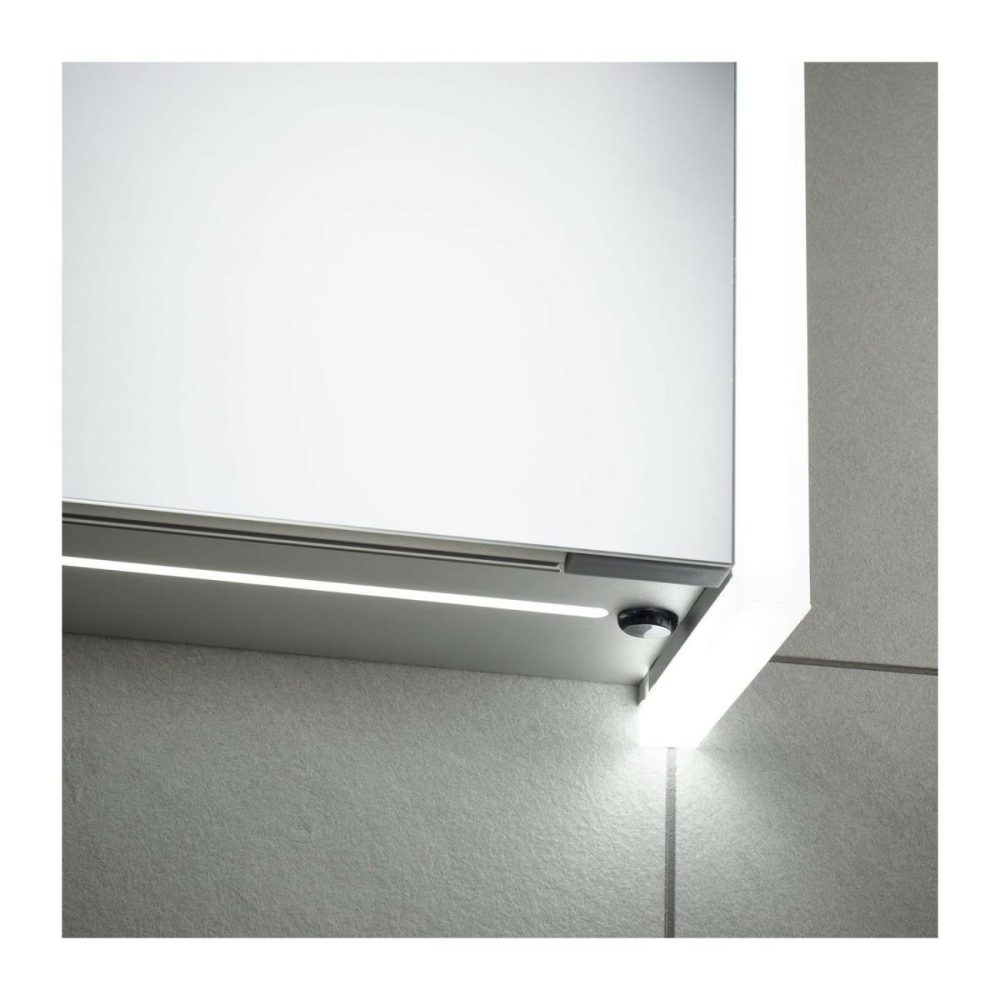 Double Door Ainsley Chrome Mirrored Bathroom Cabinet With Lights & Wireless Speaker 664 X 700Mm Bathroom