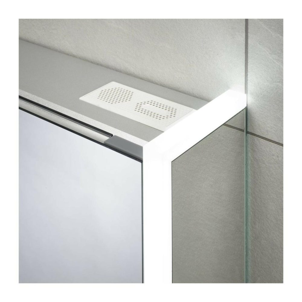 Double Door Ainsley Chrome Mirrored Bathroom Cabinet With Lights & Wireless Speaker 664 X 700Mm Bathroom