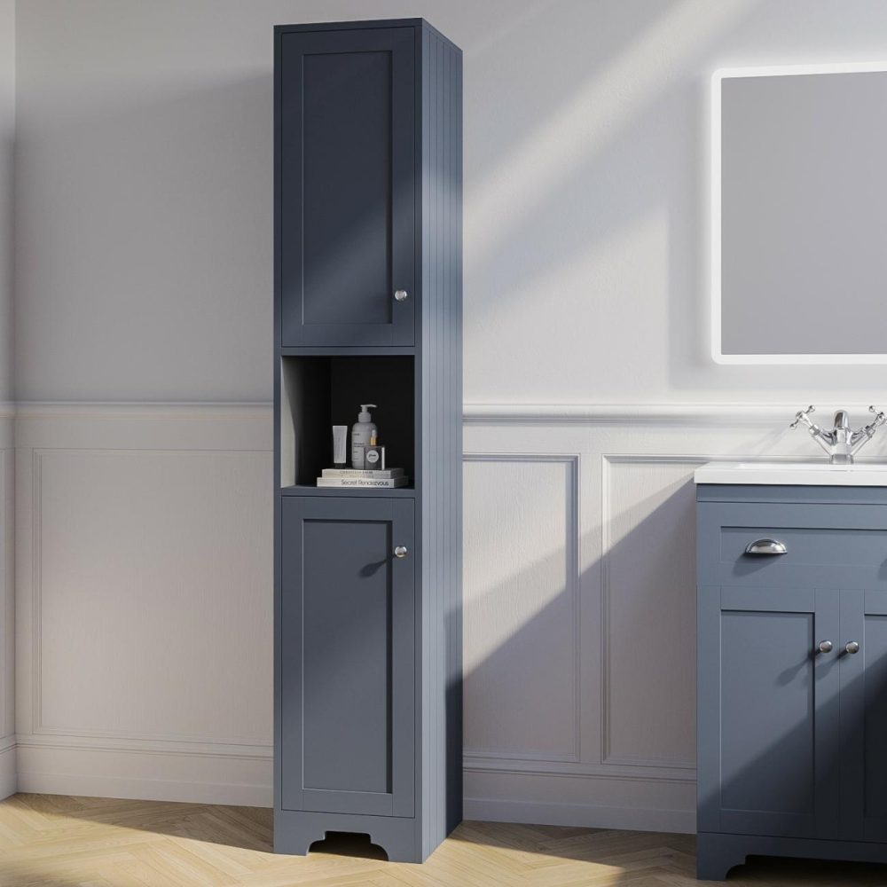 Double Door Blue Freestanding Tall Bathroom Cabinet 350 X 1884Mm- Baxenden Bathroom