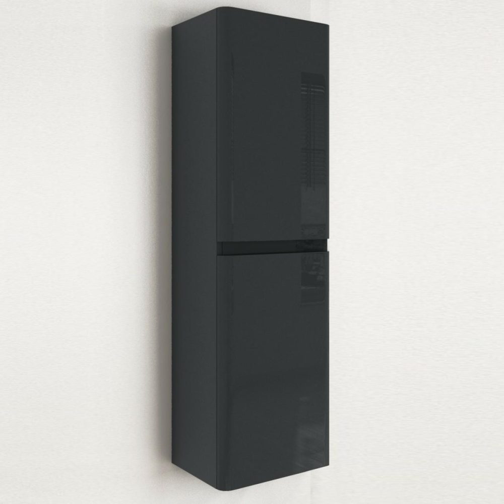 Double Door Dark Grey Wall Hung Tall Bathroom Cabinet 400 X 1400Mm – Pendle Bathroom