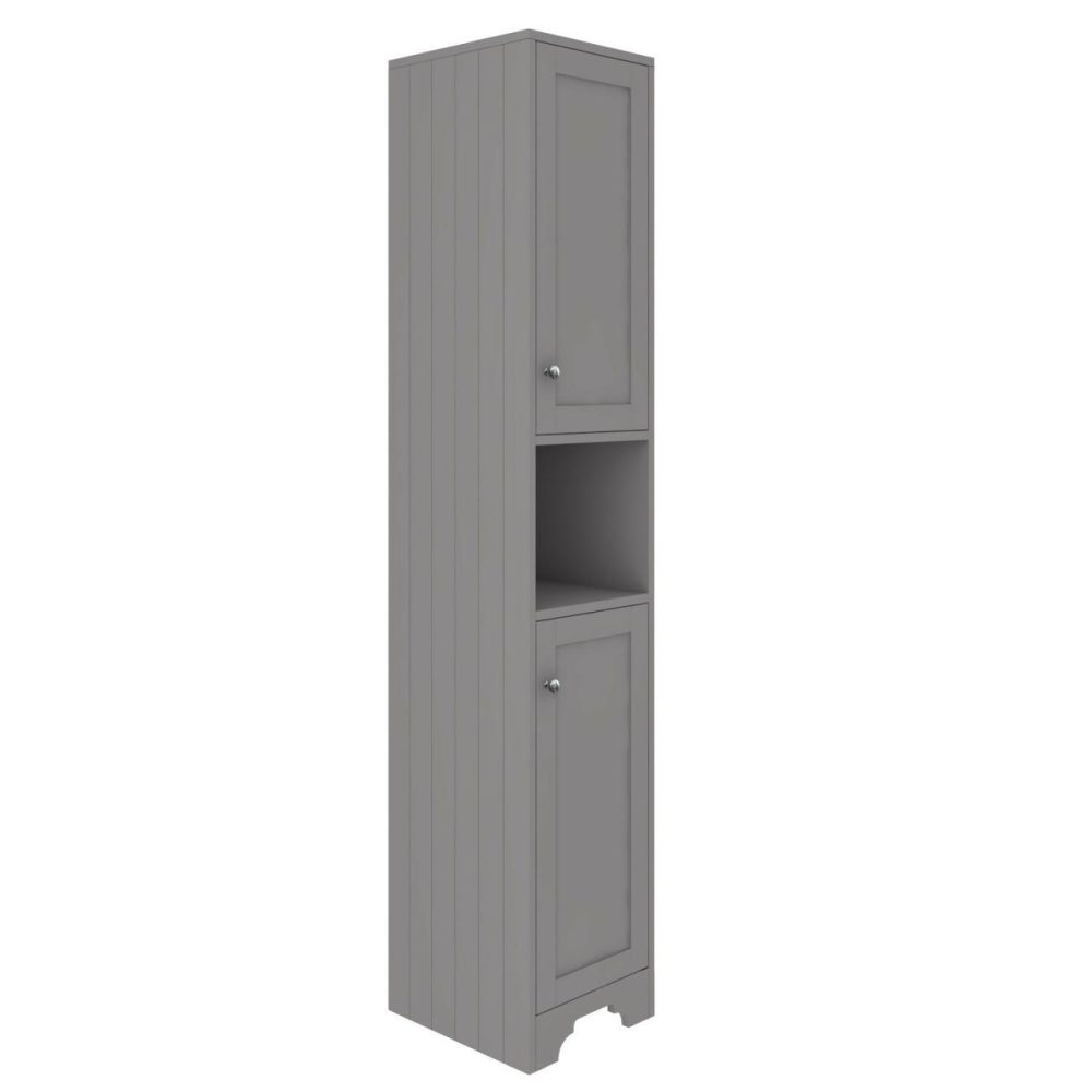 Double Door Grey Freestanding Tall Bathroom Cabinet 350 X 1884Mm- Baxenden Bathroom