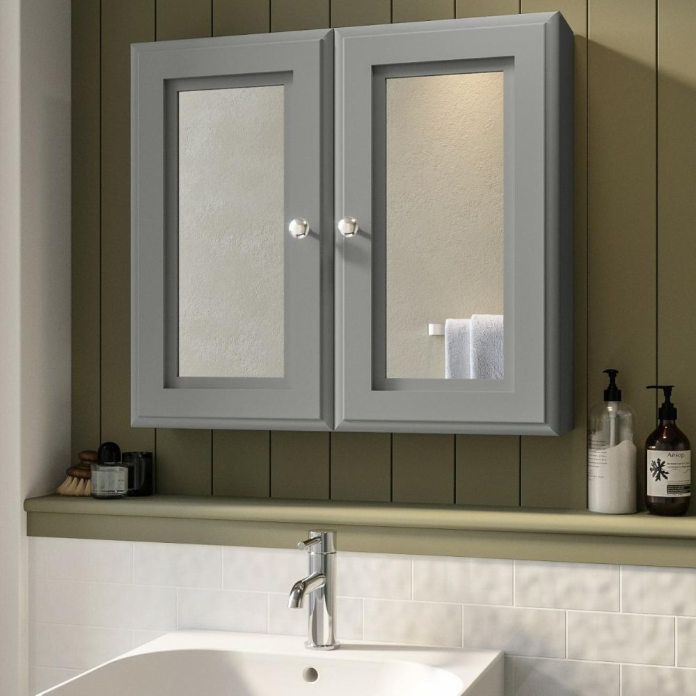 Double Door Grey Mirrored Bathroom Cabinet 667 X 600Mm – Westbury Bathroom