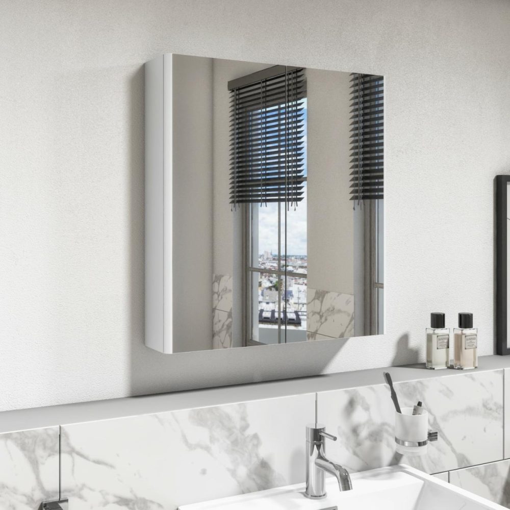 Double Door White Mirrored Bathroom Cabinet 600 X 650Mm – Pendle Bathroom