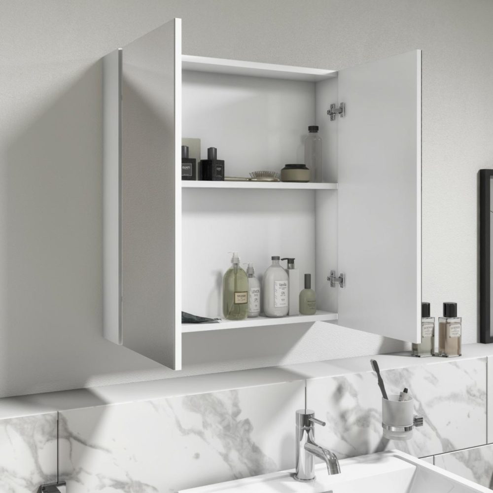 Double Door White Mirrored Bathroom Cabinet 600 X 650Mm – Pendle Bathroom