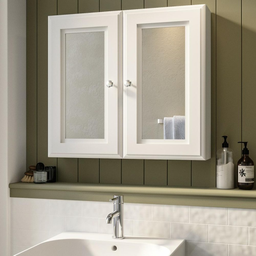 Double Door White Mirrored Bathroom Cabinet 667 X 600Mm – Westbury Bathroom